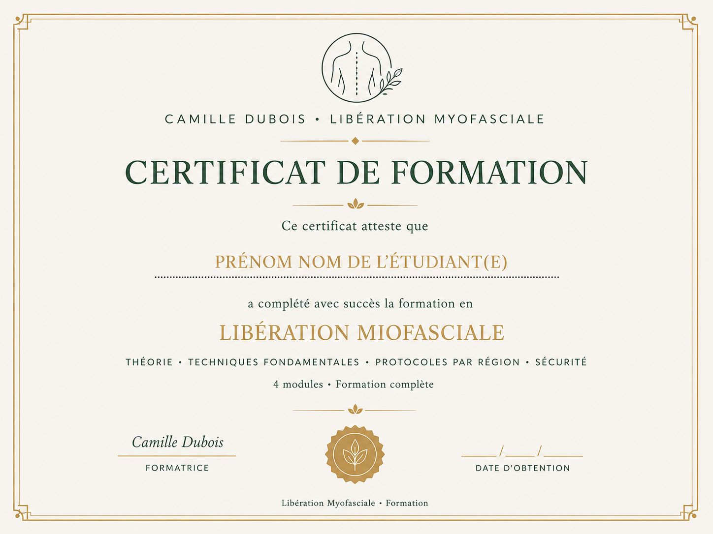 Certificat de formation Camille Dubois